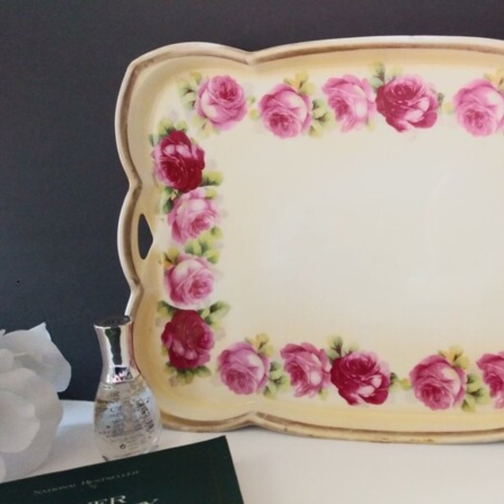 Porcelain Prussian Rose Tray - Picture 1 of 12